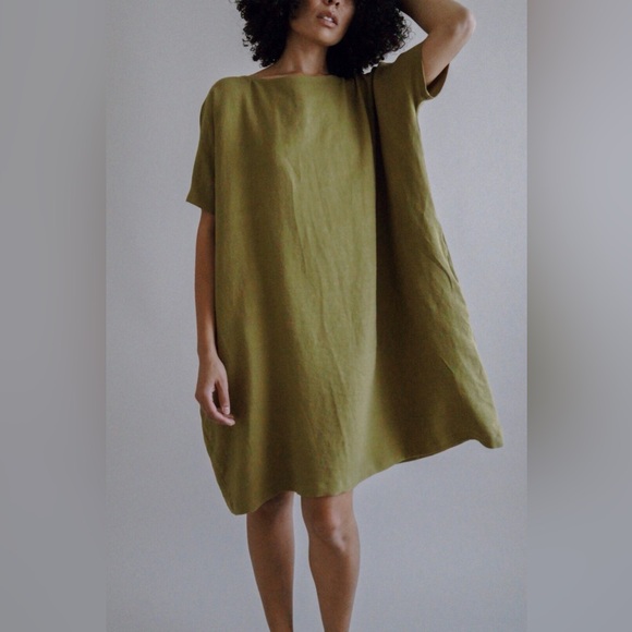 Two Days Off Dresses & Skirts - Two Days Off Olivia Dress Linen Blend Olive Green OS